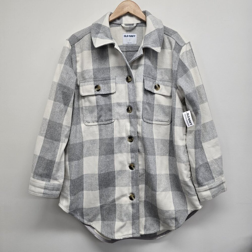 NEW Old Navy Sz Large Heavyweight Shacket Jacket Pockets Oversized Button Plaid